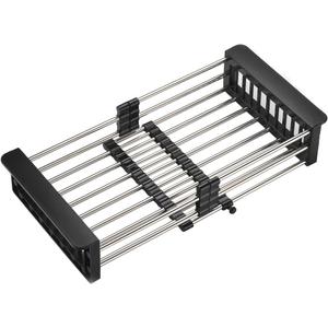 Dish Drying Rack, Stainless Steel Dish Drainer with Adjustable Arms Holder Functional Kitchen Sink Organizer for Vegetable and Fruit, Black Large