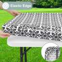 misaya Rectangle Vinyl Table Cloth, Elastic Fitted Flannel Backed Tablecloth, Waterproof Plastic Table Cover Fits 4 Foot Folding Tables for Picnic, Camping, Outdoor (Black, 24" x 48")