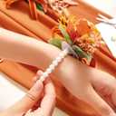 Serwalin 2 Pcs Wrist Corsage and Boutonniere Set, 6-7 Inch Orange Corsage for Wedding, Boutonniere for Men Corsage Wristlet Prom Ceremony Anniversary Accessories Suit