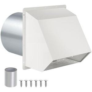 8 Inch Hooded Wall Vent with Screen and Damper, Wall Exhaust Vent Cover Cap for Exterior Ventilation and Outdoor Air Exhaust Kitchen Range Hood Dryer, Galvanized Steel, White