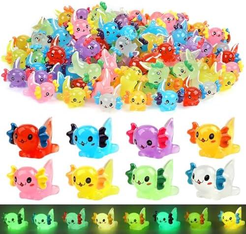 32 pcs Luminous Mini Resin Axolotl 8 Colors Glow in The Dark Tiny Small Little Resin Axolot to Hide Plastic Animal Figures for Garden Micro Landscape Aquarium Potted DIY Miniature Dollhouse Decor