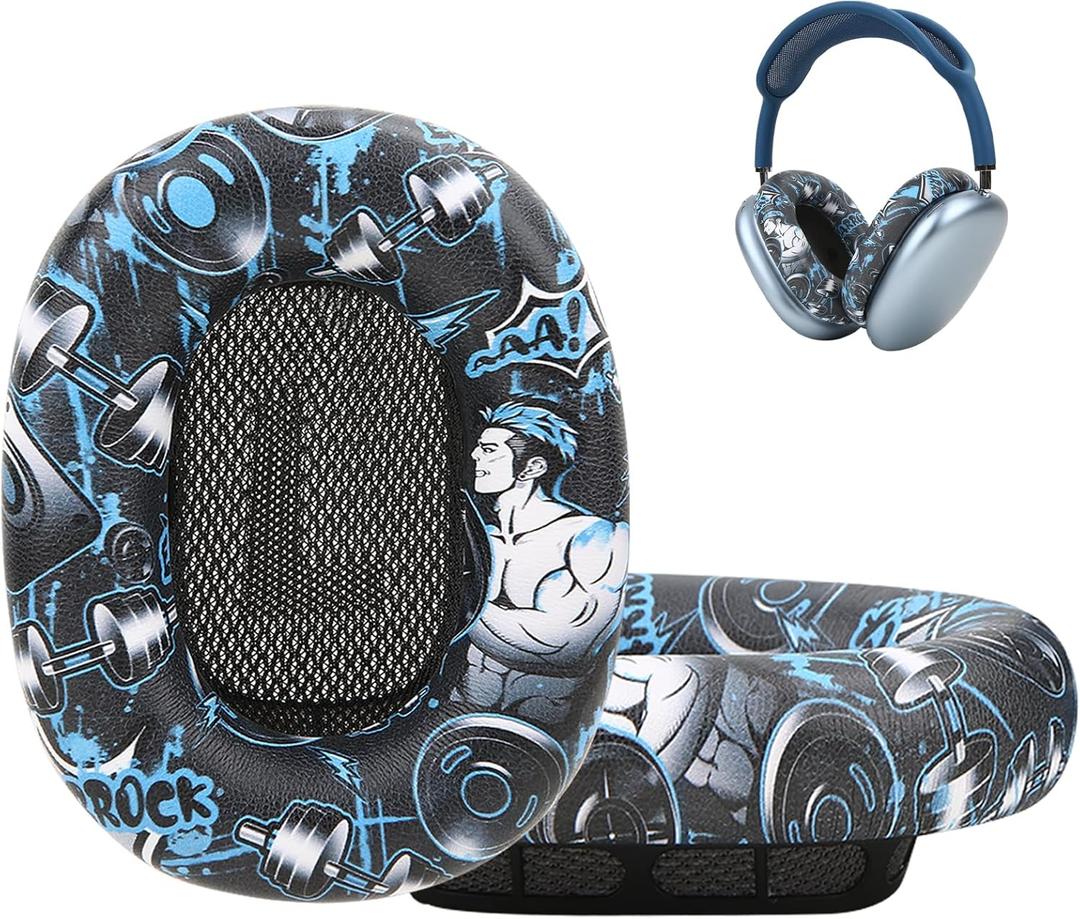 Ear Cushions Ear Pads for AirPods Max Headphones with Protein Leather, Memory Foam and Magnet for Gym, Sporty Graffiti Style, Cartoon Pattern