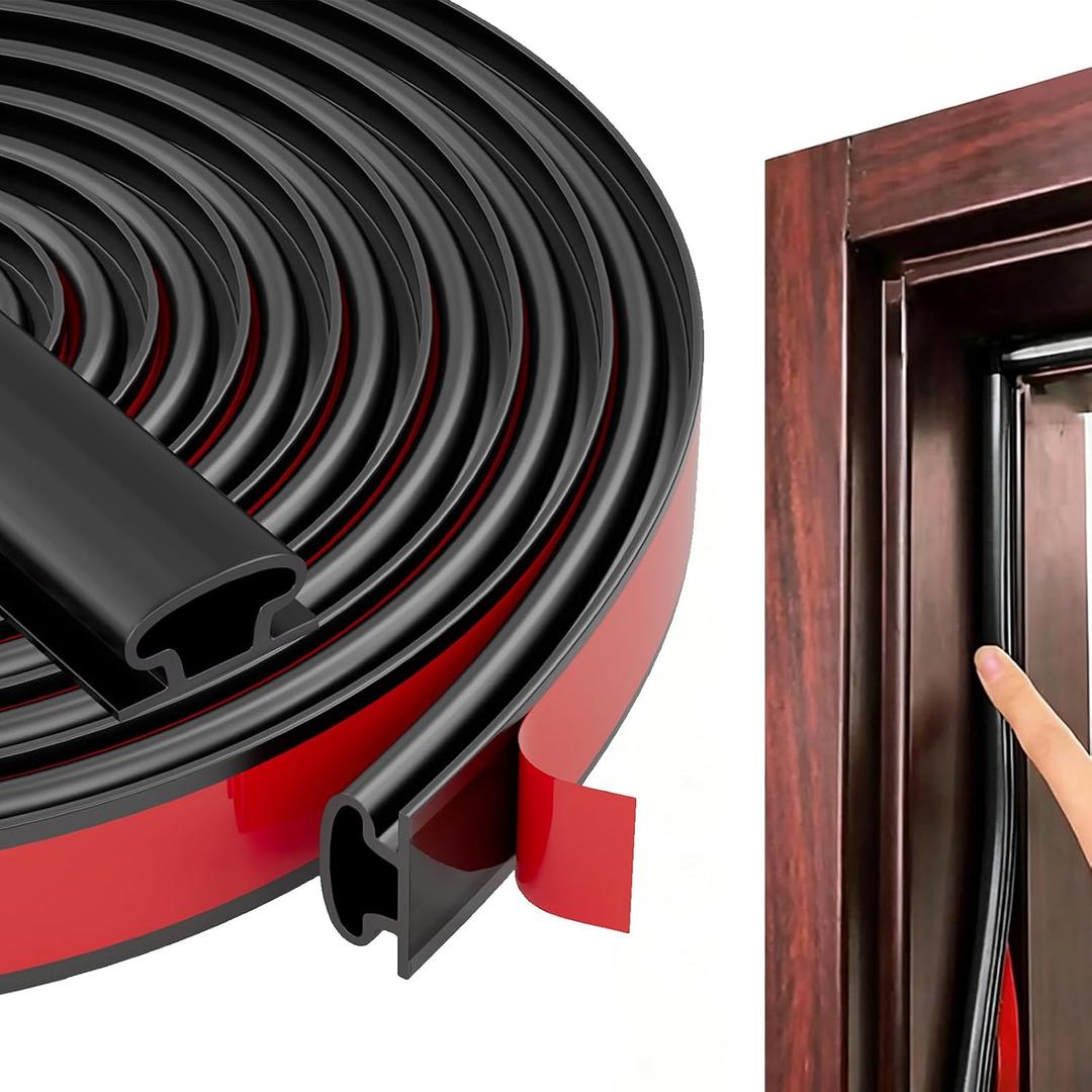 Black Rubber Weather Stripping Door Seal Strip, D Shape Door Weather Seal Strip, Self-Adhesive Soundproofing Frame Insulation Tape for Doors Frame/Window Seal,Blocks Cold Drafts Noise (23 feet)