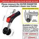 Wheelchair Anti Tip Device, 7-Level Adjustable Aluminum Anti Tippers with Wheels, Universal Rear Anti-Tipping Stabilizer Set for Manual and Electric Transport Chairs, 1 Pair,7/8" (22mm)