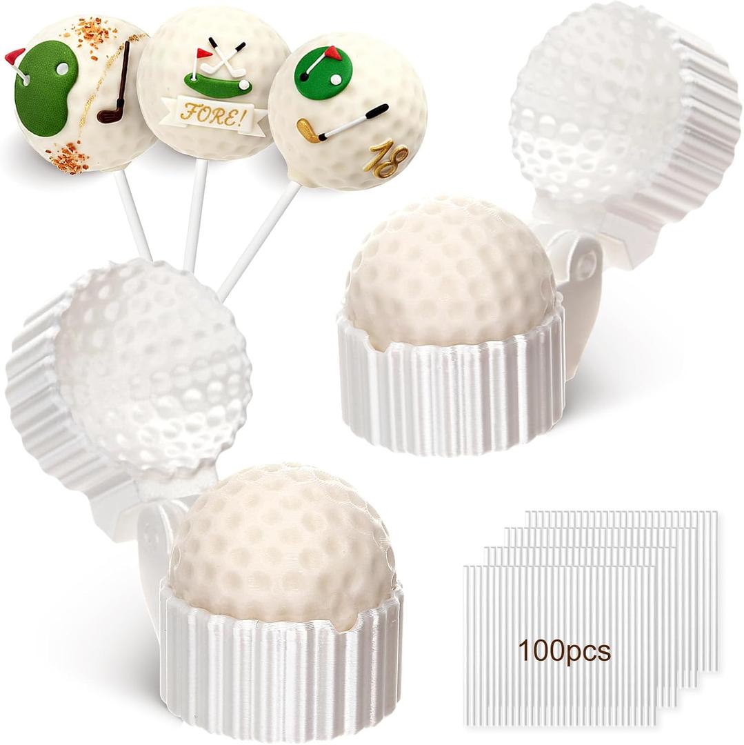 2 Pcs Golf Ball Cake Pop Mold with 100 Pcs Sticks, Golf Balls Mold for Sports Ball Theme Cake Decoration, Candy, Cupcake Decorations, Baking Tools Accessories for Home Baking, Birthday Party