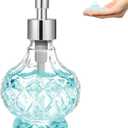 Glass Liquid Soap Dispenser Bathroom, Clear Crystal Design 8.5oz Kitchen Vintage Reusable Soap Dispenser with Rust-Proof Plastic Pump