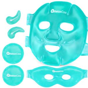 RelaxCoo Ice Face Eye Mask for Dark Circles and Puffiness Cold Warm Compress, Gel Cold Cooling Face Mask Package for Women and Men, Migraines, Headache, Stress and Relaxation (Green)