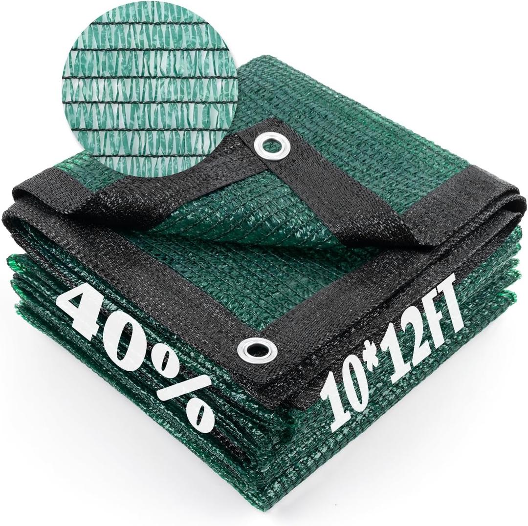 Cool Area 40% Sun Shade Cloth Mesh Tarp with Grommets for Plant Cover 10x12ft Patio Canopy Garden Pergola Greenhouse Car Barn Kennel Dark Green