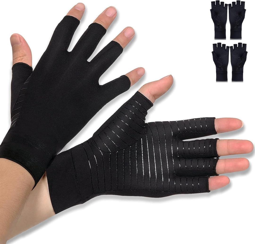 Donfri 2 Pairs Copper Arthritis Gloves Compression Gloves Women Men Relieve Hand Pain Swelling and Carpal Tunnel (2Pairs, Large)