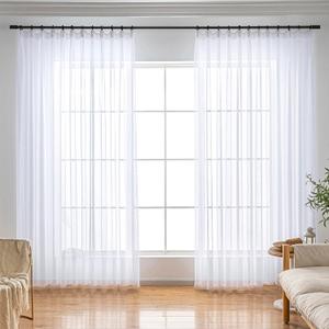 White Sheer Curtains 84 Inches Long Pinch Pleat Ceiling Curtains & Drapes, 54"W x 84"L