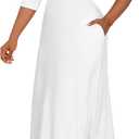 FANDEE Women's Maxi Dress Casual Boho Plain Long Dresses 3/4 Sleeve with Pockets (White)