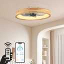 20 Ceiling Fan with Light, Dimmable LED Timing with Remote Control, 5 Invisible Reversible Blades Semi Flush Mount Low Profile Fan (Wooden Frame)
