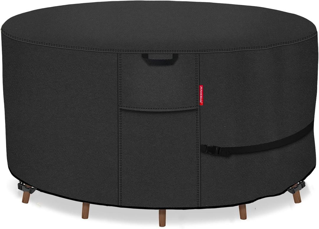 Porch Shield Round Patio Furniture Cover - Waterproof 600D Heavy Duty Outdoor Table and Chairs Cover 76 inch, Black