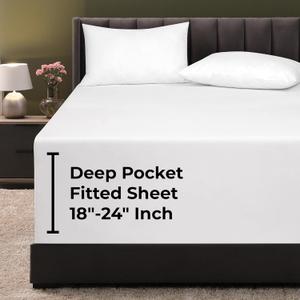 Royale Linens Extra Deep Pocket Queen Fitted Sheet Only - Queen Size Deep Pocket White Fitted Sheet - Fits 18 inch to 24 inch Thick Mattress - Soft & Breathable Elastic Sheets (60x80 Inches, White)