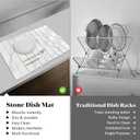 2 PCS Large Stone Dish Drying Mats for Kitchen Counter, 24"(L)16"(W) Marble-Pattern Dish Drying Mat with 8"x 4" Coasters, Eco-Friendly Diatomite Dish Drying Mat - Fits All Countertops