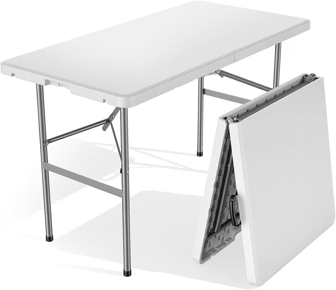 Sweetcrispy 4 FT Folding Picnic Table, Easy to Fold and Store | Foldable Table for Camping Picnic Dining Party Kitchen Outdoor Indoor with Carrying Handle