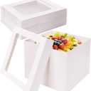Moretoes 12pcs Cake Boxes, 10x10x8 Inches Tall Cake Carriers with Window, Square Bakery Box with Lids for Donuts, Pies, Cookies, Wedding, Birthday (White)