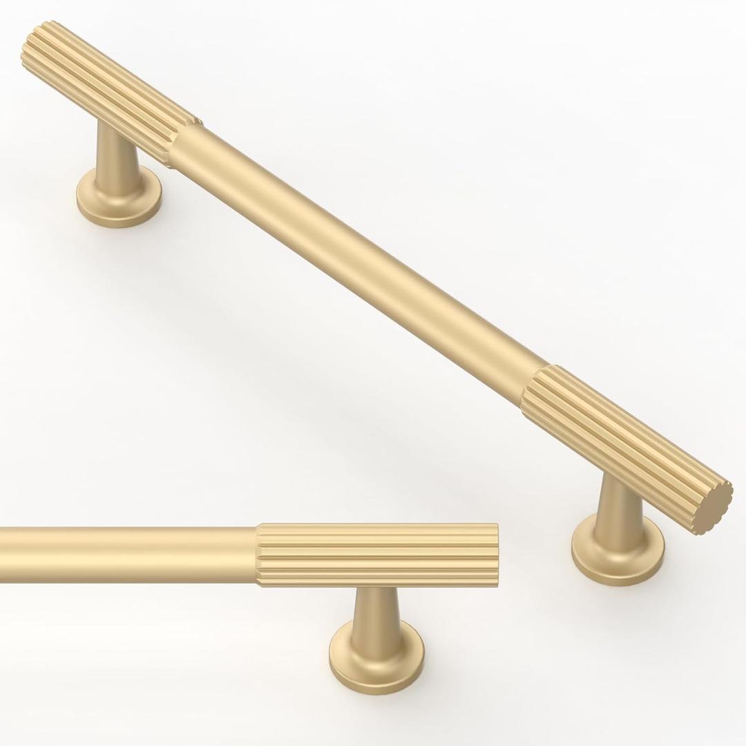 10 Pack Brushed Gold Cabinet Pulls 5 Inch(128mm) Kitchen Cabinet Handles Solid Zinc Alloy Cabinet Hardware Drawer Pulls (5" Hole Center)
