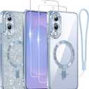 Meifigno Designed for Samsung Galaxy S25 Edge Case, [Compatible with MagSafe] [2X Screen Protectors] [Glitter Card & Wrist Strap] Surround Raised Lens Protection Slim Case for S25 Edge 6.7", Icyblue