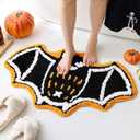 TRUEDAYS Halloween Bathroom Rugs with Black Bat and Orange Wings, Cute Funny Bath Mat Cartoon Non Slip Kitchen Mats Soft Washable Rug Spooky Indoor Home Decor (20x31inches)