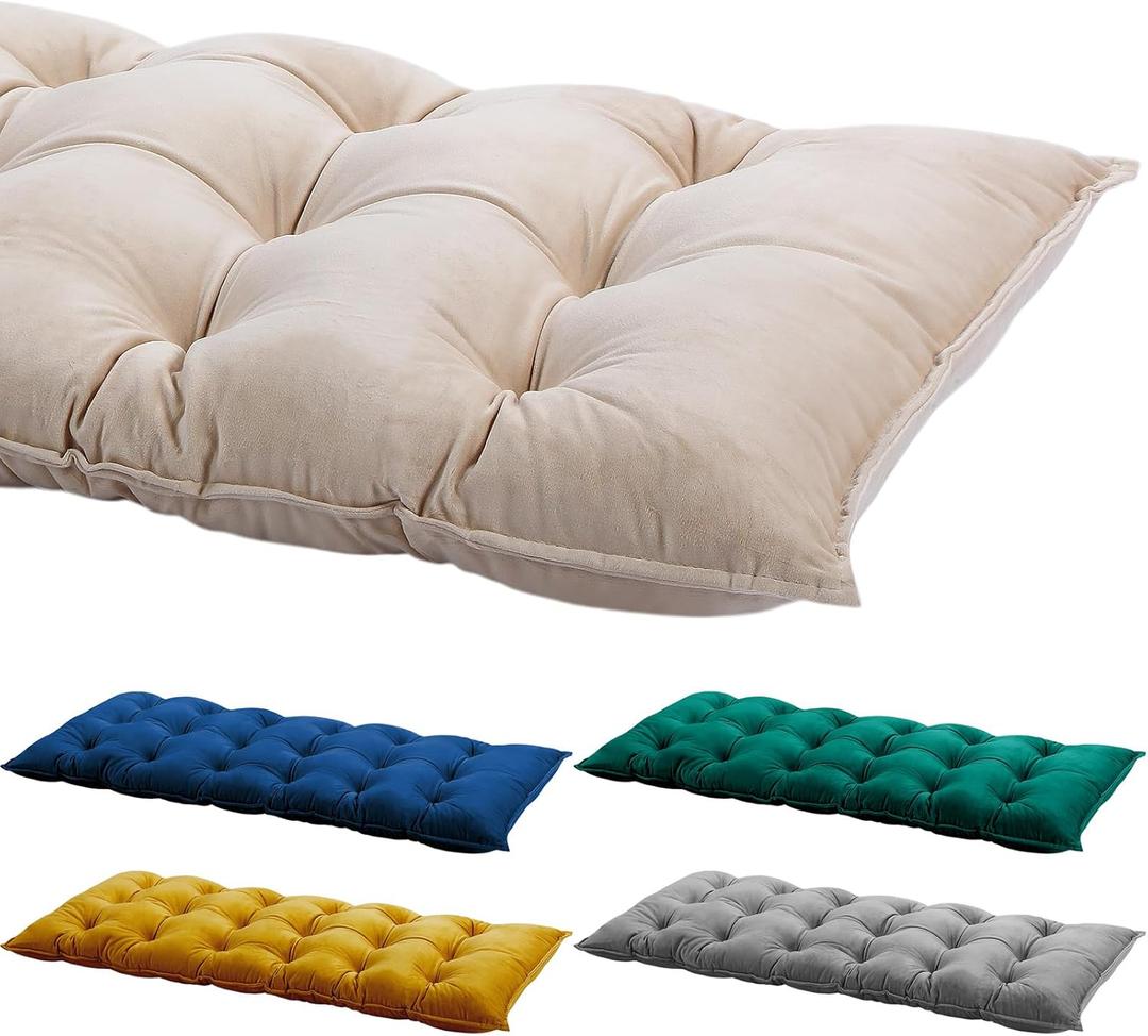 Bench Cushion for Indoor Furniture 40x20 in Velvet Thicken Indoor Window Seat Cushion, Soft Piano Sofa, Entryway Storage, Bay Window Tufted Patio Porch Swing Bench Pad Memory Foam(Ivory)