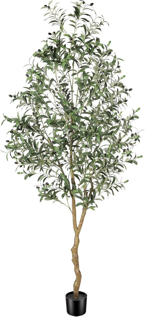 7ft Faux Olive Tree - Olive Trees Artificial Indoor 7 Feet with Realistic Leaves and Natural Wood Trunk, Potted Fake Silk Plant Artificial Trees Indoor for Home Office Decor