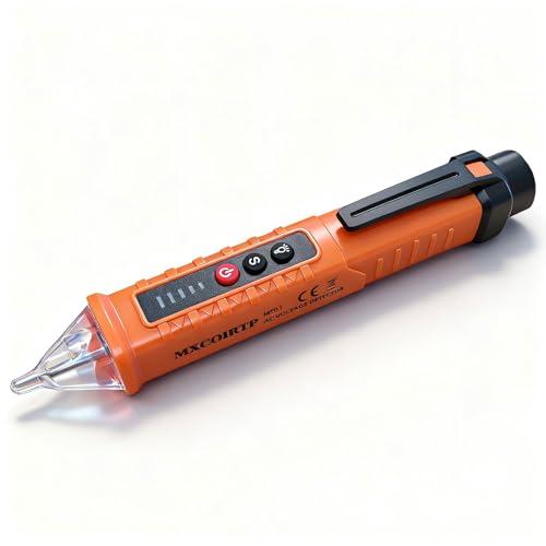 MXCOIRTP Voltage Tester, Non-Contact Voltage Detector, Electrical Tester, 3 Ranges AC 12V/48V/70V-1000V, Live/Null Wire Tester with Buzzer Alarm and Flashlight, Wire Breakpoint Finder - Orange