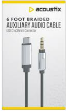 Acoustix 6 Foot Braided Auxillary Audio Cable USB C TO 3.5 mm 6Ft Black