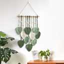 MSFENG Wall Hanging Decor Leaves Tapestry Boho Wall Decor Woven Feather Handmade Yarn Tassels Woven Wall Art Decorations for Nursery, Bedroom, Living Room, Apartment Home Backdrop, LightGreen 