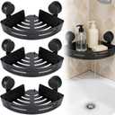 2026 New Triangle Suction Cup Corner Shower Shelf  No Drilling Bathroom Storage Rack with Towel Bar, Adhesive Organizer for Corners, Black, 3Layer Design