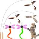 Kingtree Cat Teaser Wand Toys, Interactive Feather Cat Wand Toy with 5 Bell Feather Refills & 2Pcs 35'' Flexible Steel Wire Wood Handle Wands, Cat Feather Toys for Indoor Cats to Play Chase Exercise (7-Pack (Feathers Set))