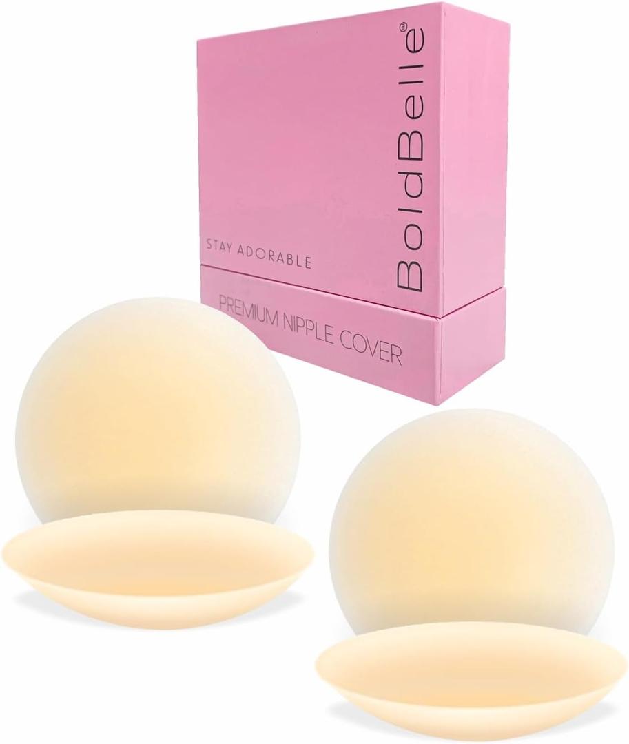 Reusable Silicone Nipple Covers 2 Pairs- Invisible Sticky Adhesive Pasties for Women - Waterproof, Seamless, and Skin-Friendly - Includes Travel Box Beige