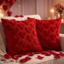 Valentines Day Heart Pillow Covers 18x18 Set of 2  Red Soft Plush Faux Fur Jacquard Throw Pillow Cases, Love Heart Cushion Covers for Sofa Couch Bedroom Holiday Home Decor
