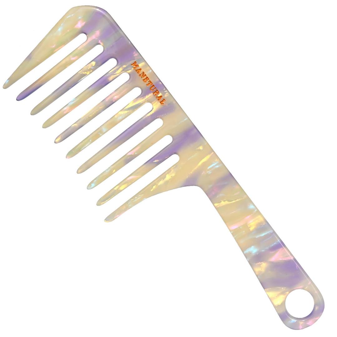 D1 | Wide Tooth Handle comb for Curly Hair| Elevates, Preserves Curl, Eliminates frizz, Acetate comb(White Purple)