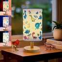 Dinosaur Lamp,Dinosaur Room Decor for Kids,Cartoon Desk Table Lamp for Kids Bedroom,Dino Gifts for Boys,3 Colors Bedside Nightstand Night Light with Flaxen Fabric Shade for Boys Girls Nursery