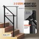 VEVOR Handrails for Outdoor Steps, 2 PCS 2 Step Stair Hand Rail Kit, Transitional Carbon Steel Railings with Installation Kit, Stair Rails for Seniors, Concrete & Porch & Deck, Black Square Tube