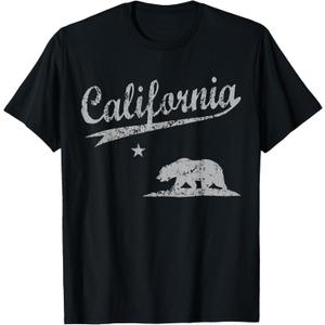 California Republic Flag Vintage Distressed Men Women Kids T-Shirt (Small, Black)