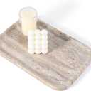 Karibiber Marble Vanity Trays, Travertine Bathroom Tray, Decorative Tray for Dresser Countertop, Grey Stone Serving Holder for Kitchen, Storage Trays for Perfume, Jewelry Candle Organizer