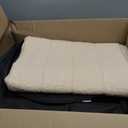 18" Tall Round Boucle Storage Ottoman, Sherpa Teddy Fabric Ottoman Footstool with Wooden Tray Reversible Lid, Folding Footrest with Storage for Living Room, Bedroom, Dorm, Beige