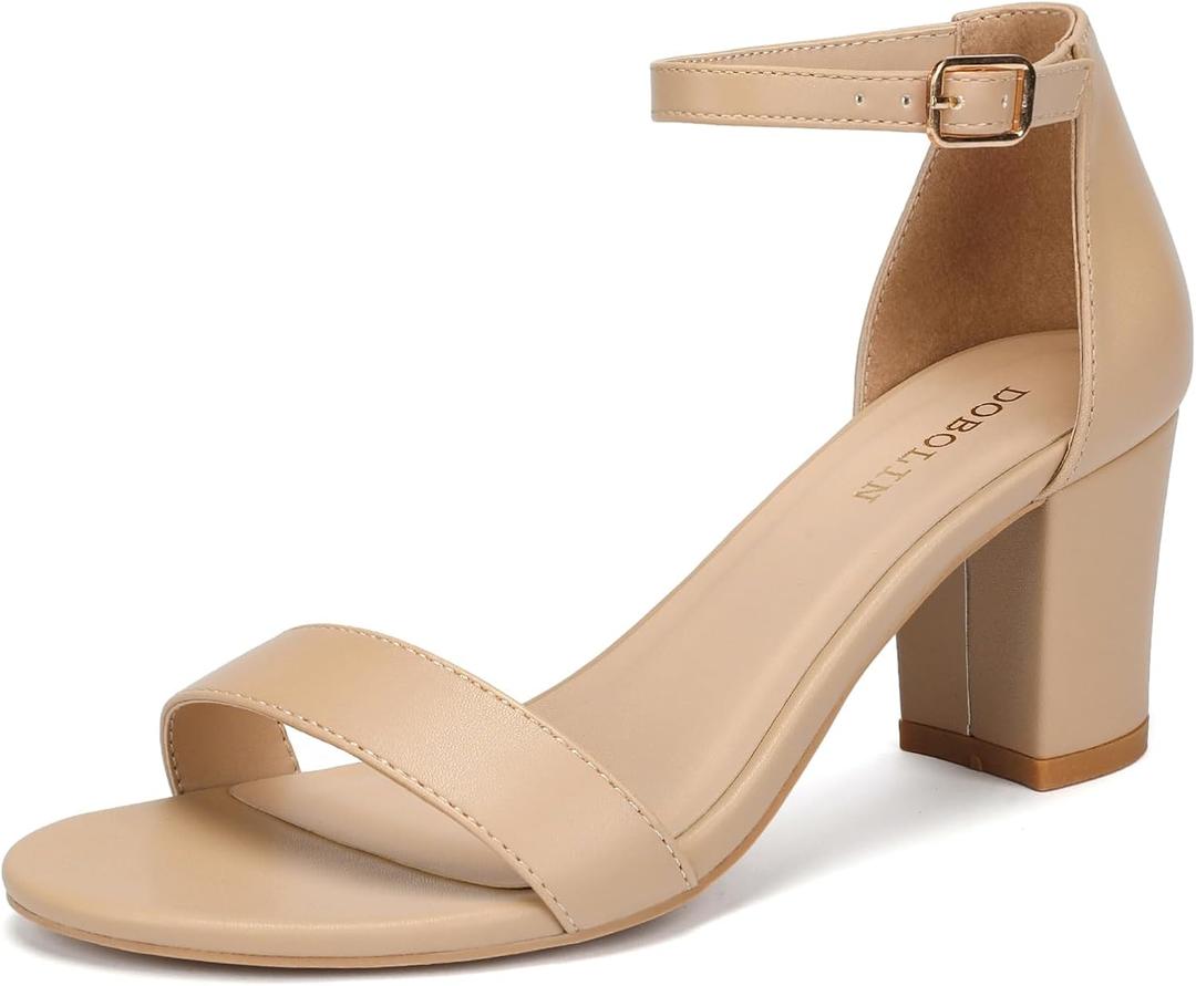 Women's Heeled Sandals Open Toe Ankle Strap 2.5-Inch Chunky Heels Dress Shoes Wide Feet Friendly (Nude) 8W