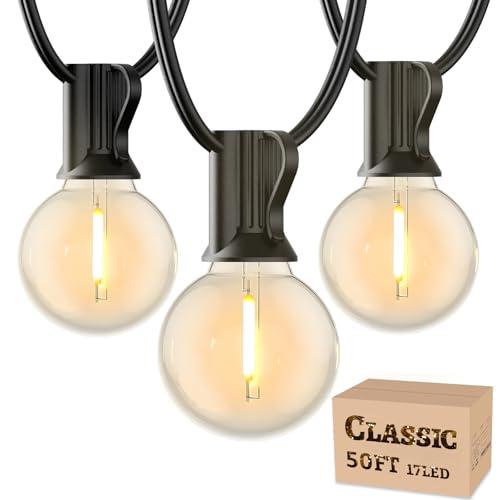 RTTY Outdoor String Lights 50 FT, Patio Light for Outside, Waterproof G40 Shatterproof LED Bulbs, Dimmable Hanging Connectable Globe Lighting for Backyard, Porch, Bistro, Balcony, Deck, Warm White
