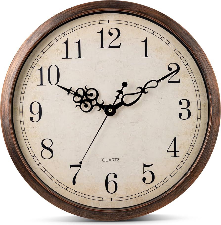 Bernhard Products Vintage Brown Wall Clock Silent Non Ticking 18 Inch Extra Large Quality Quartz Battery Operated Round Decorative Easy to Read for Home Kitchen Living/ Dining Room Bedroom Office