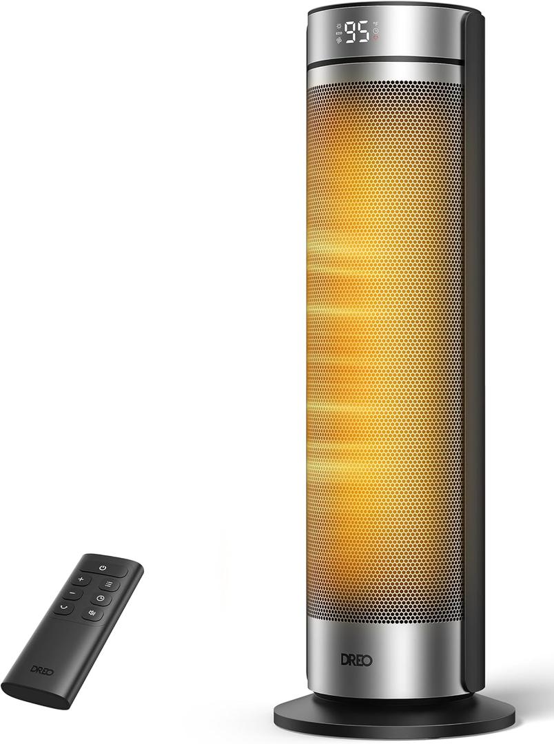 DREO Space Heater for Large Room, 23 Inch Electric Heaters for Indoor Use, 8 Safe Protection Tower, 70° Oscillation, PTC Ceramic with Thermostat and Remote, Quiet, 12H Timer, Bedroom, Office