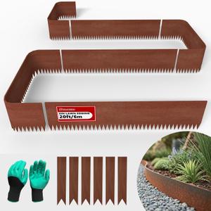 20ft. 6-Pack Cor-Ten Steel Landscape Edging - 40" L x 8" H Lawn Edging with 6 Stakes, Hammer-in Metal Garden Border for Landscaping, Lawn & Yard (Rusted)
