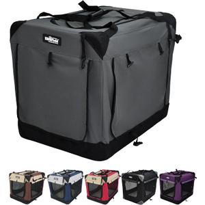 EliteField 4-Door Folding Soft Dog Crate with Curtains, Carrying Bag and Fleece Bed, Indoor & Outdoor Pet Home (24" L x 18" W x 21" H, Gray+4 Door Curtains)