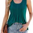 YELAIVP Women's Summer Tank Tops Sleeveless Shirts Pleated Scoop Neck Beach Casual Outfits Loose Vacation Shirts (Green, S)
