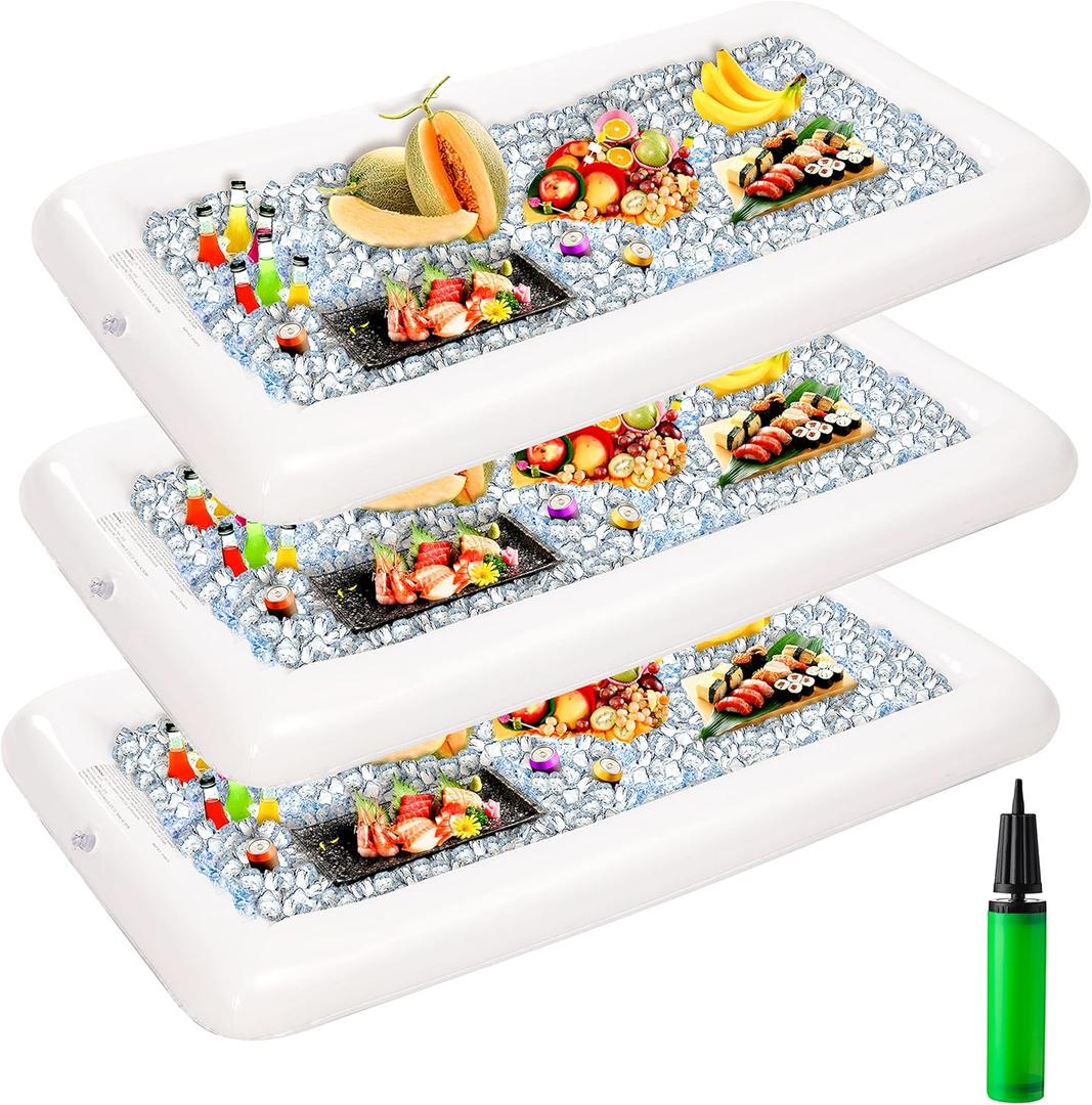 JOYIN 3-Pack Inflatable Serving Bars Cooler - Inflatable Cooler Ice Buffet Salad Serving Trays with Drain Plug, Food Drink Holder for Indoor Outdoor Summer Picnic Beach Pool Luau Party