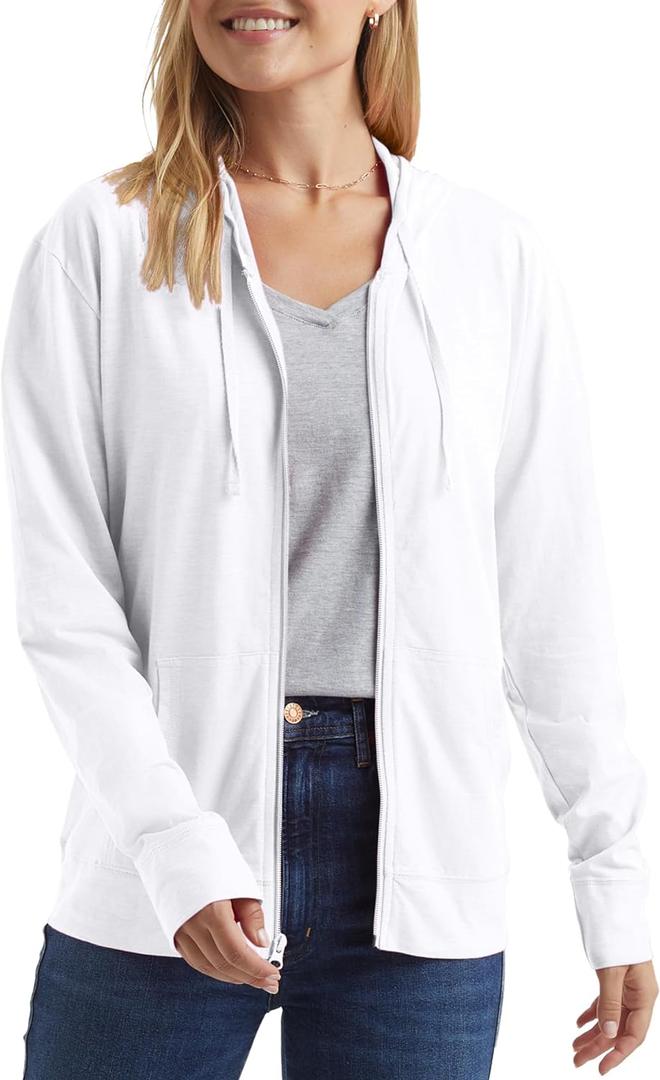 Hanes Womens Slub Knit Full-Zip Hoodie, Textured Cotton Zip-Up T-Shirt Hoodie for Women (Large)