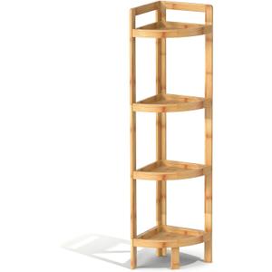 2026 New Bamboo Standing Shelf, 4 Tier Corner Shelf Stand, Free-Standing Shelf Units, Triangular Curved Corner Shelf Stand for Space-Saving Display Ideal for Bathroom/Kitchen/Living Room Storage