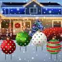 Nuanchu 4 Pcs Metal Christmas Balls Yard Signs Glitter Xmas Yard Sign Stake 21.3 Inches Xmas Waterproof Lawn Signs Christmas Outdoor Decorations for Outside Garden Patio Holiday Home Party Decor